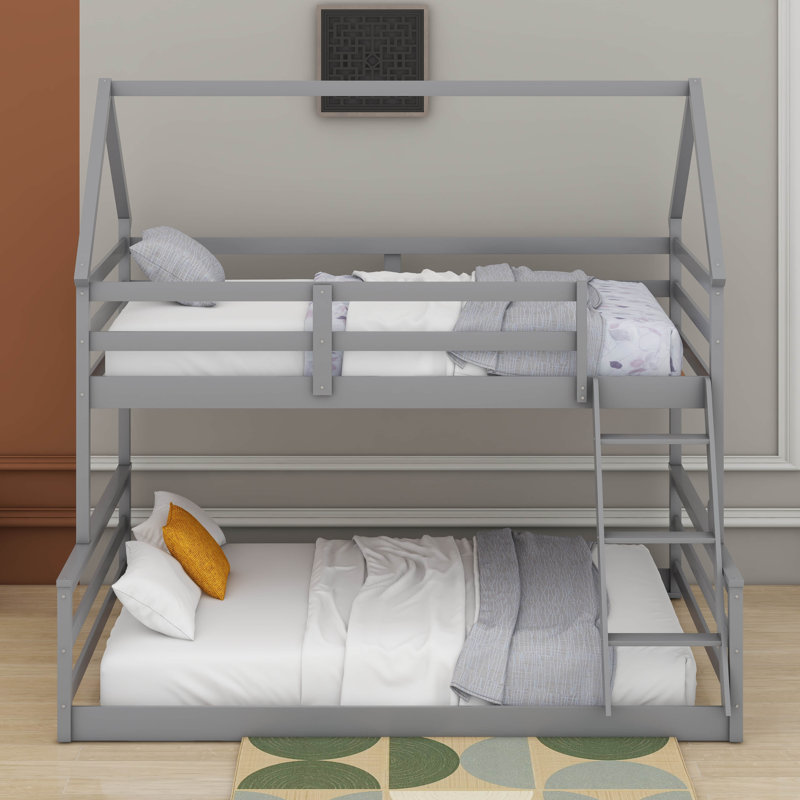 Lit superposé simple au dessus d'une chambre double avec échelle intégrée, Gris