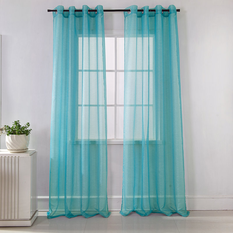 Agathla Sheer Grommet Single Window Curtain Panel, Aqua, 54" W x 84" L