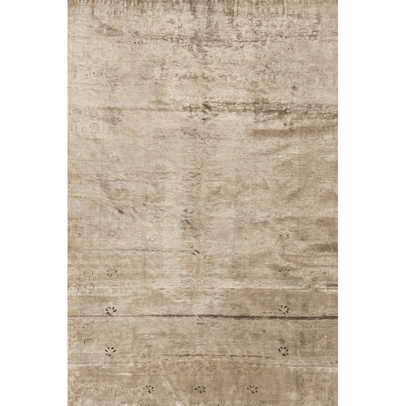 Tapis turc Kayseri en soie tissé à la main rétro taupe de style rétro vers 3 pi 11 po x 5 pi 7 po