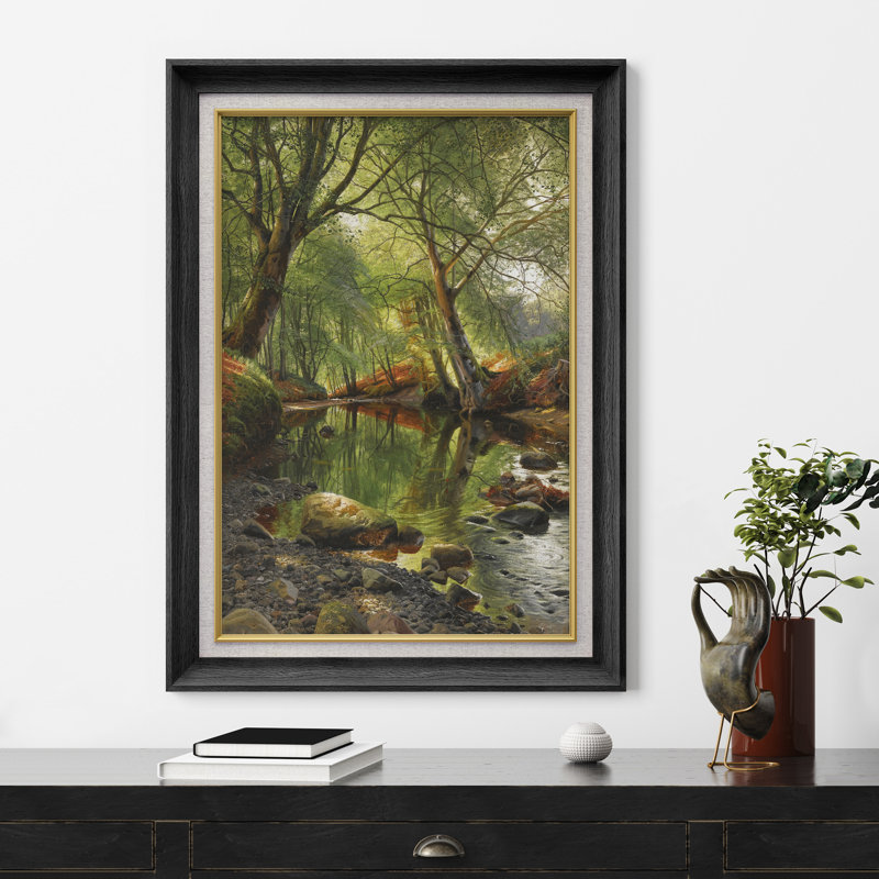 Emerald Woodland Stream avec roches, H 36 po x l 26 po x P 1,5 po, Cadre noir de qualité supérieure