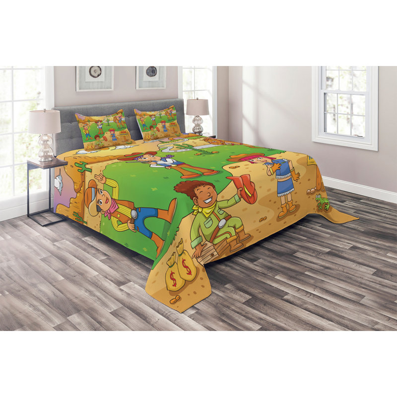 Cartoon Polyester Coverlet, King Bedspread + 2 Shams