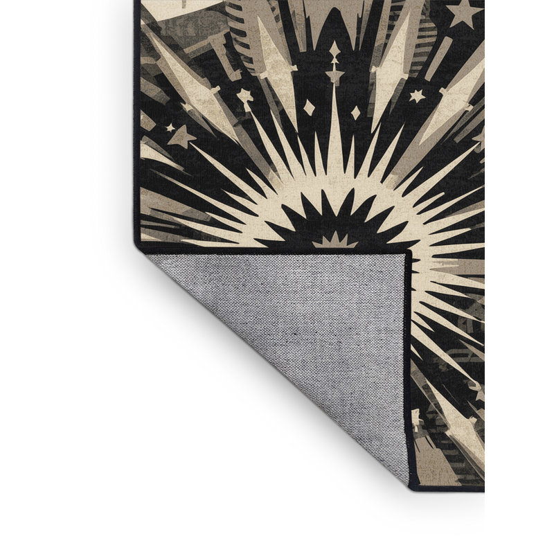 Tapis beige lavable à la machine lavable à la machine Palmerston Valkyrie Warrior Starburst, 6 X 9