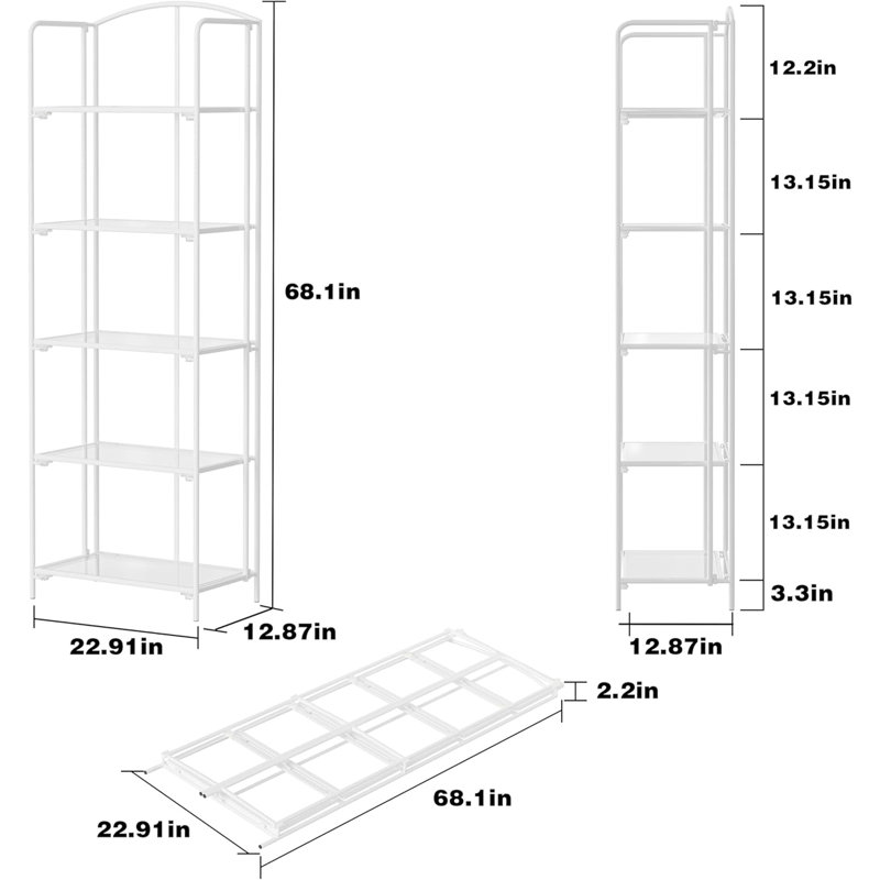 Sylvius Bookcase, Black, (5 Shelves) 65.7"H x 30.9"W x 12.87"D