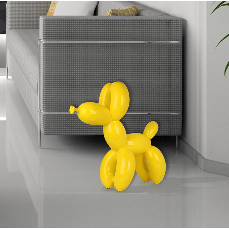 Dog Balloon Large Resin Statue, 62cm H x 64cm W x 23cm D, Yellow