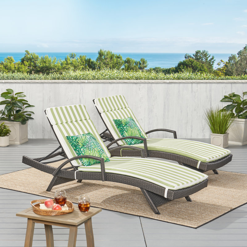 Blaise Outdoor Chaise Lounge Set , Cushion Included, Green/White, Gray