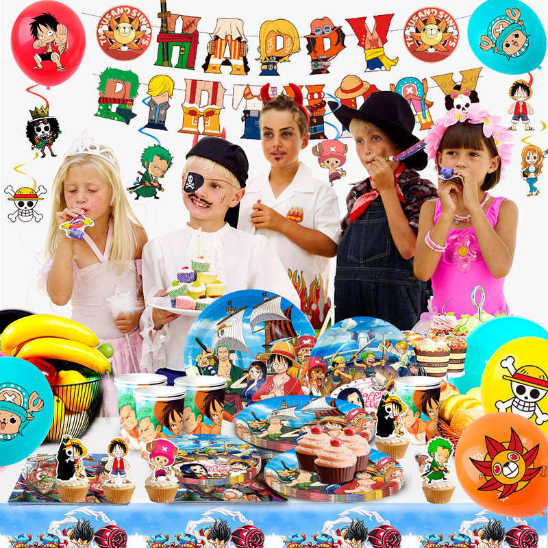One Piece Birthday Party Supplies,87pcs One Piece Party Decorations & Tableware Set