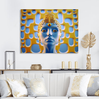Bouddha contemporain en or et bleu V - reproduction sur toile
