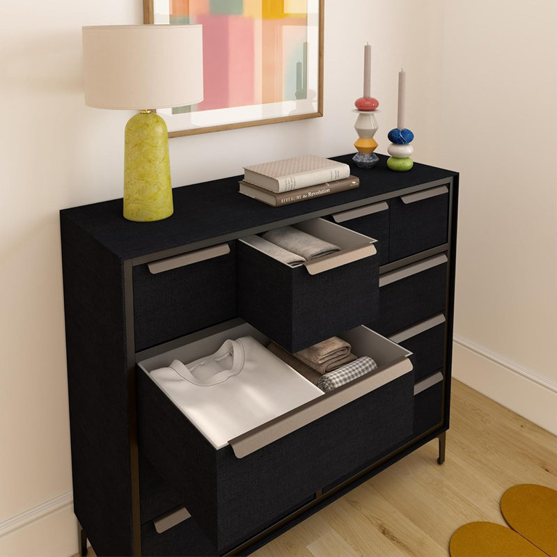 Commode en tissu - Structure en métal robuste, 10 tiroirs spacieux anti-affaissement avec poignées en métal élégantes - Solution de rangement de qualité supérieure et durable pour votre maison (noir)