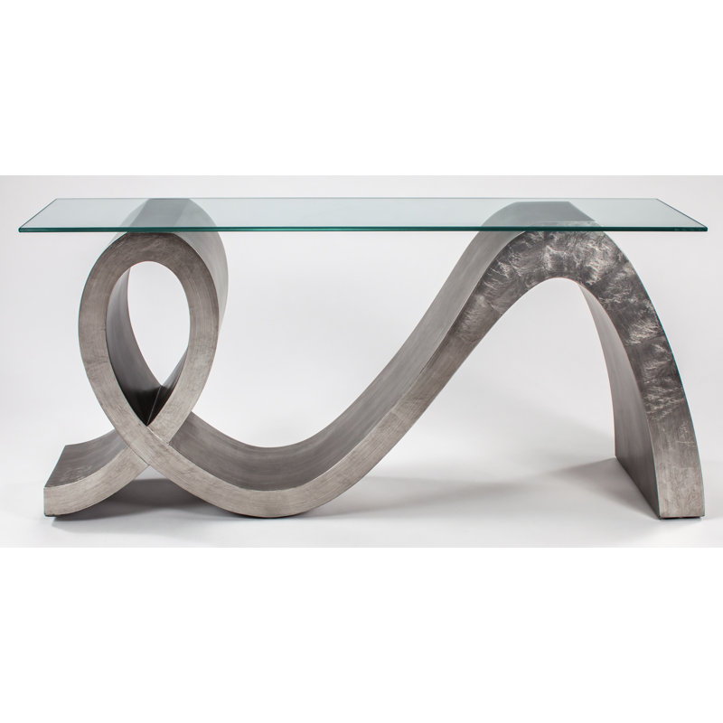 66'' W Glass Console Table, Sliver