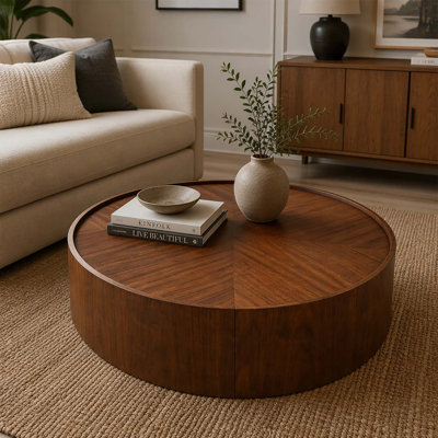 35.4-Inch Circular Walnut Coffee Table, Modern Design for Living Rooms, Bedrooms, and Offices, Versatile and Stylish