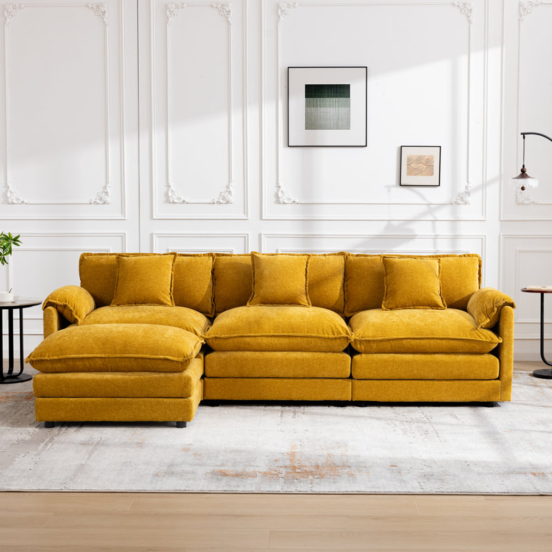  Shamill Chenille Cloud Sofa Couch with Ottoman – Extra-Plush 2-Layer Cushions with Adjustable Leg Heights for Comfort