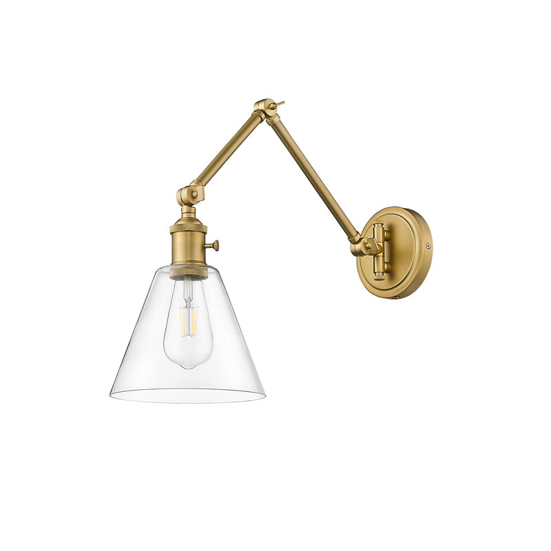 Wyck Steel Swing Arm Sconce, Rubbed Brass