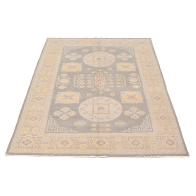 Tapis gris en laine noué à la main de conception unique nouvel âge 5 pi 11 po x 8 pi 11 po Geertruidenberg
