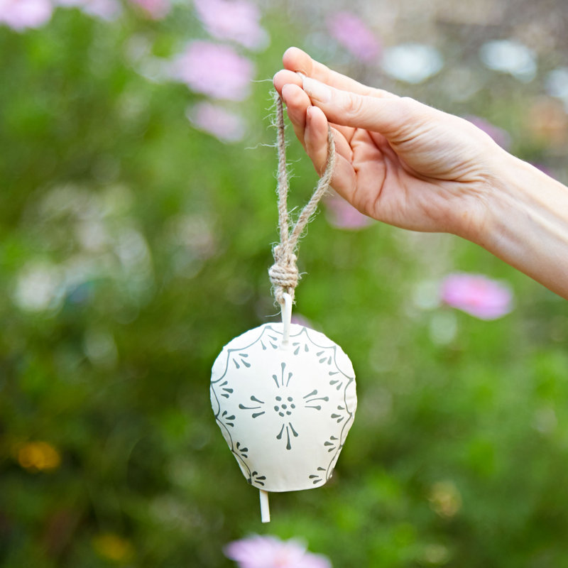 Hand Painted Iron Cow Bell, White