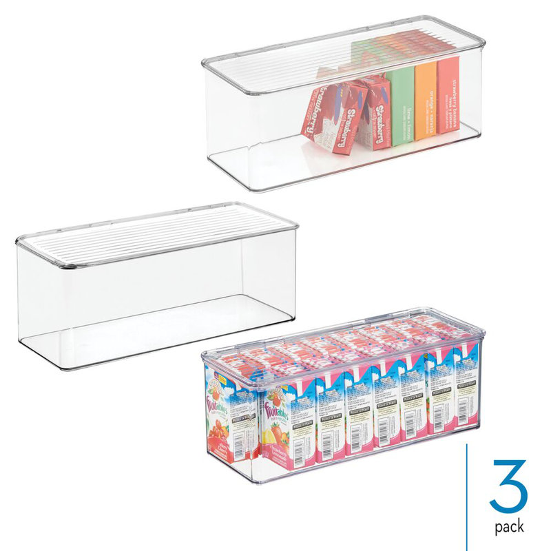 iDesign Plastic Stackable Hinged-Lid Storage Box for Kitchen, Bathroom, or Office - Set of 3 - Clear