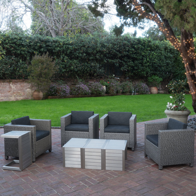 Arville 4 - Person Patio Conversation Set, Dark Gray/Mixed Black/Silver