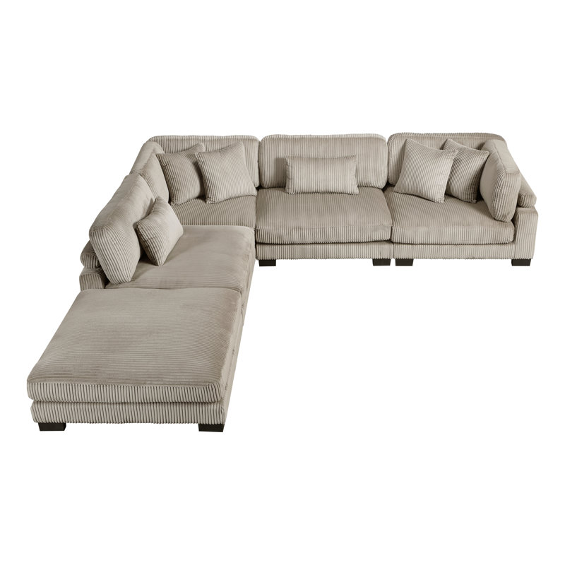 Canapé modulaire 5 pièces avec repose-pieds Koah, Taupe velours côtelé