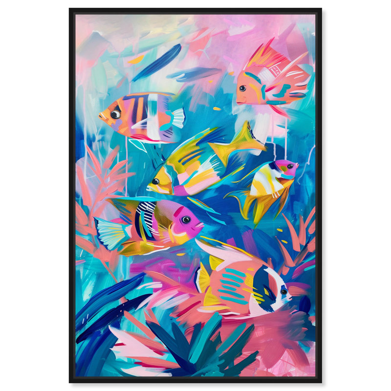 Art mural coloré bord de mer coloré par Art Remedy, Cadre noir, H 25 po x l 17 po