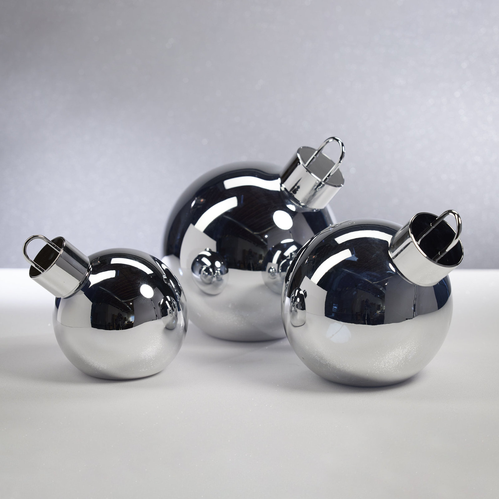 Lighted Glass Slanted Ball Christmas Ornament, 11.75" H x 11.75" W x 11.75" D, Silver