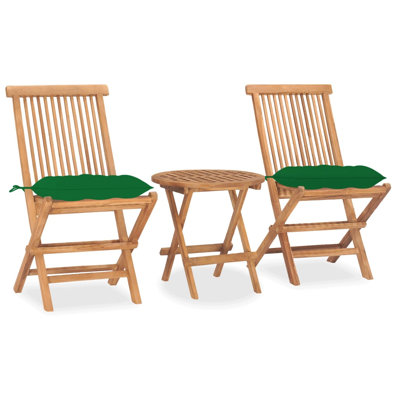 Latitude Run® 3 Piece Folding Patio Dining Set With Cushion Solid Teak Wood
