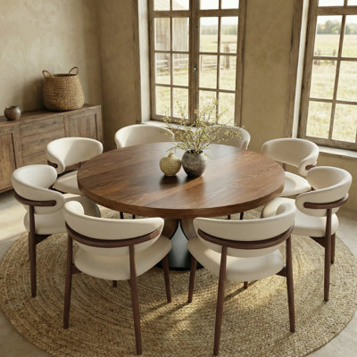 5/7/9 Pieces Solid Wood Round Dining Table Walnut Kitchen Room Set