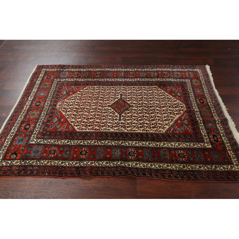 Tapis persan à motif de légumes antique noué à la main 4 x 6 Niky