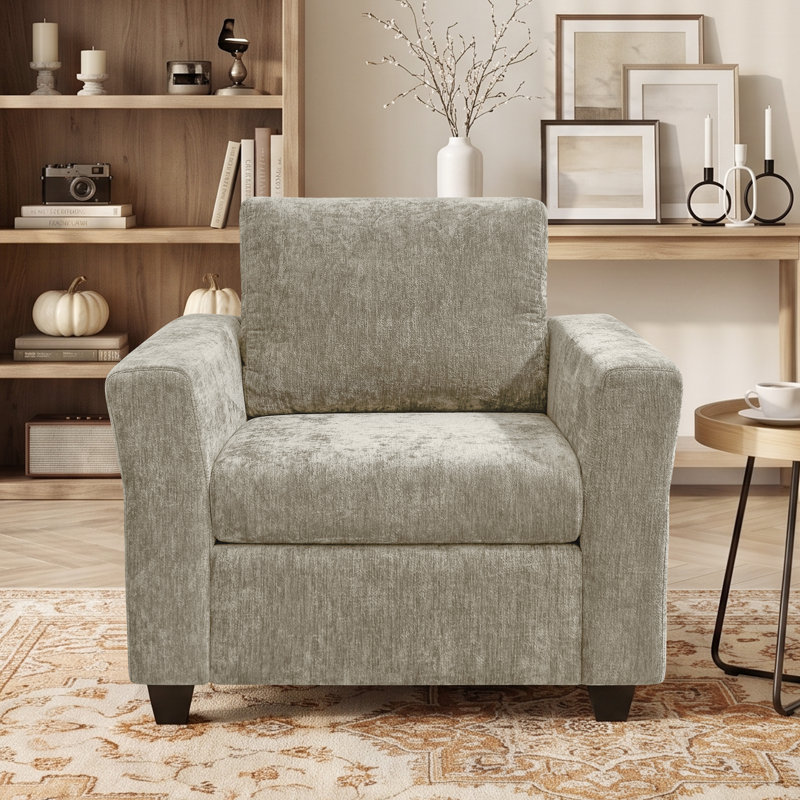 40.35" W Upholstered Armchair with Solid and Manufactured Wood Frame, Camel