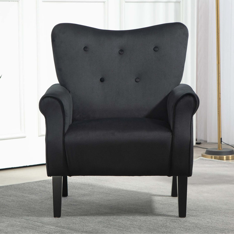 Fauteuil d'appoint à oreilles de style Mid-Century moderne avec pieds en bois robustes et support à haut dossier, Black