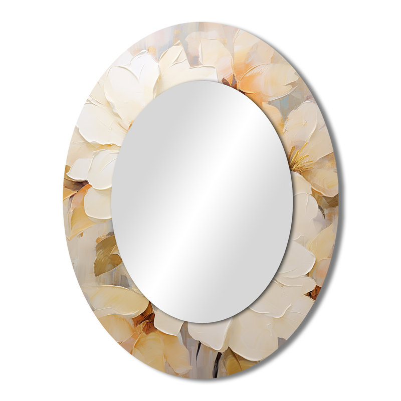 Miroir mural gracieux Rhododendron I - Beige, H 43 po x l 33 po