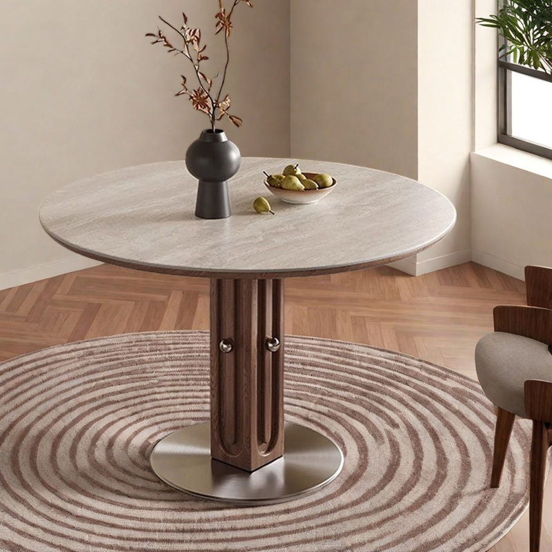 Table de salle à manger ronde moderne, base en acier inoxydable, H 29,5 po x L 47,2 po x l 47,2 po