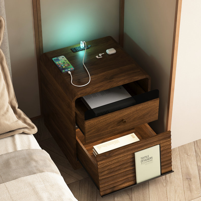 Smart Bedside Nightstand With Voice - Controlled Night And Charging Arrangements, Storage For Potted Plants , Touch Sensitive Led, 16.45 In Wide Changing Capabilities, Cabinet Ample Areas, Led ,