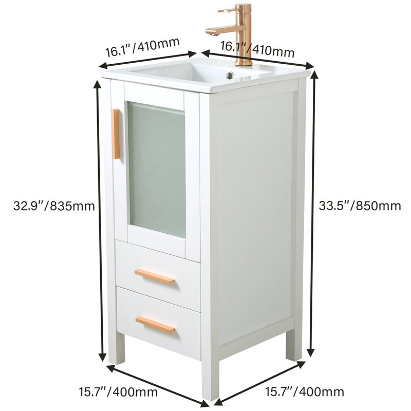 16'' White Freestanding Bathroom Vanity With Two Drawers