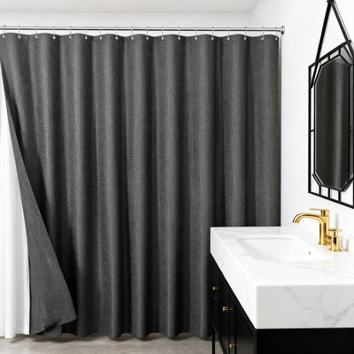 3-In-1 Shower Curtain Set With Liner & 12 Stainless Steel Hooks, Waterproof And Water-Repellent Fabric For Bathroom, Machine Washable