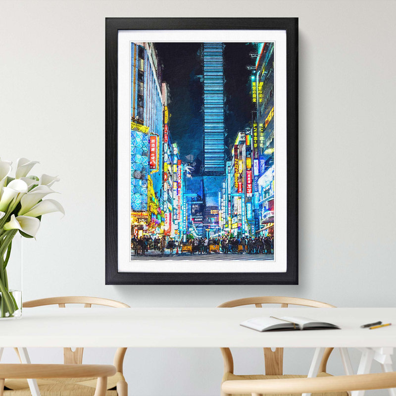 Bright Lights of Tokyo in Abstract - Picture Frame Graphic Art Print, 87cm H x 62cm W x 2cm D, Black Framed
