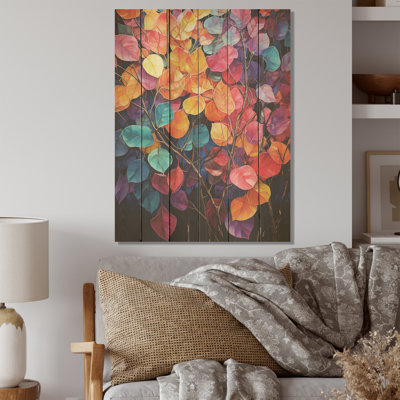 Magique, feuilles colorées - Art mural en bois sur bois de pin naturel
