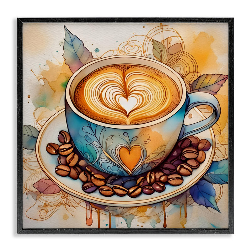  «Modern Café Latte», art de la giclée encadrée par Alina Georgescu, Giclée encadrée noir minuit, H 12 po x l 12 po