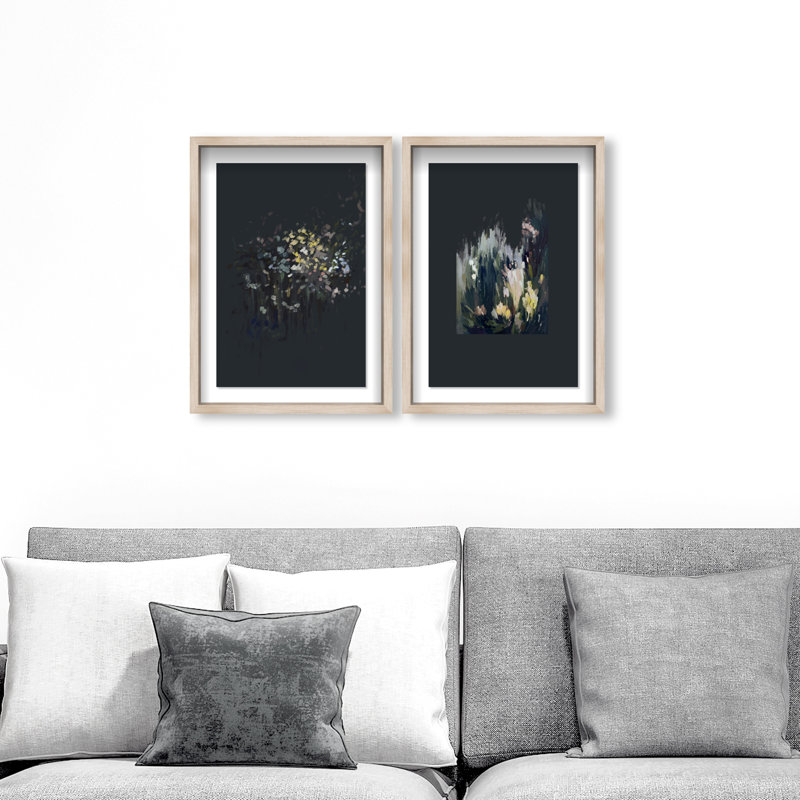Midnight Flora Set Shadowbox Floral & Botanical Print by Oliver Gal, Black Frame, 10 x 15, Natural Oak Shadowbox, 17"H x 25"W