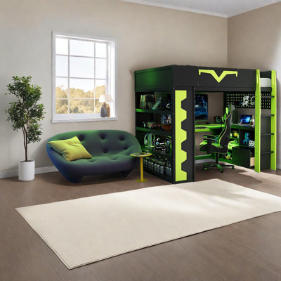 Multifunctional Wood Gaming Loft Bed With Storage & Led, Modern Design For Compact Spaces