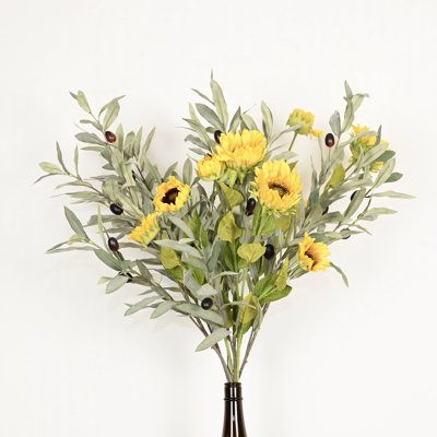 Arrangement floral de tournesols artificiels 36 po pour vase de remplissage, verdure de campagne, branche d'olivier, longue tige en vrac, bouquet en vrac pour fête de mariage