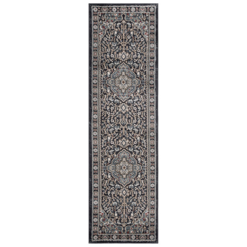 Tapis performance oriental Klose, Tapis de couloir 2 pi 3 po x 6 pi, Teal/Black
