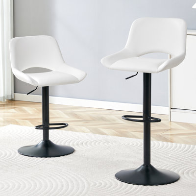 Tabourets de bar pivotants réglables, ensemble de cuisine moderne rembourré en métal blanc