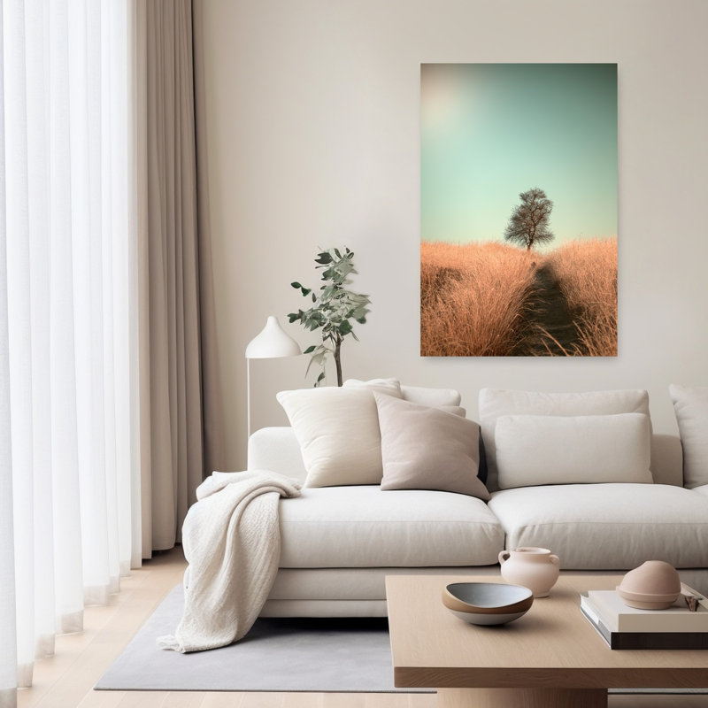 «Bare Tree Field Path Minimalist Peaceful Serene Autumn Landscape», reproduction d'art murale, H 60 po x l 40 po