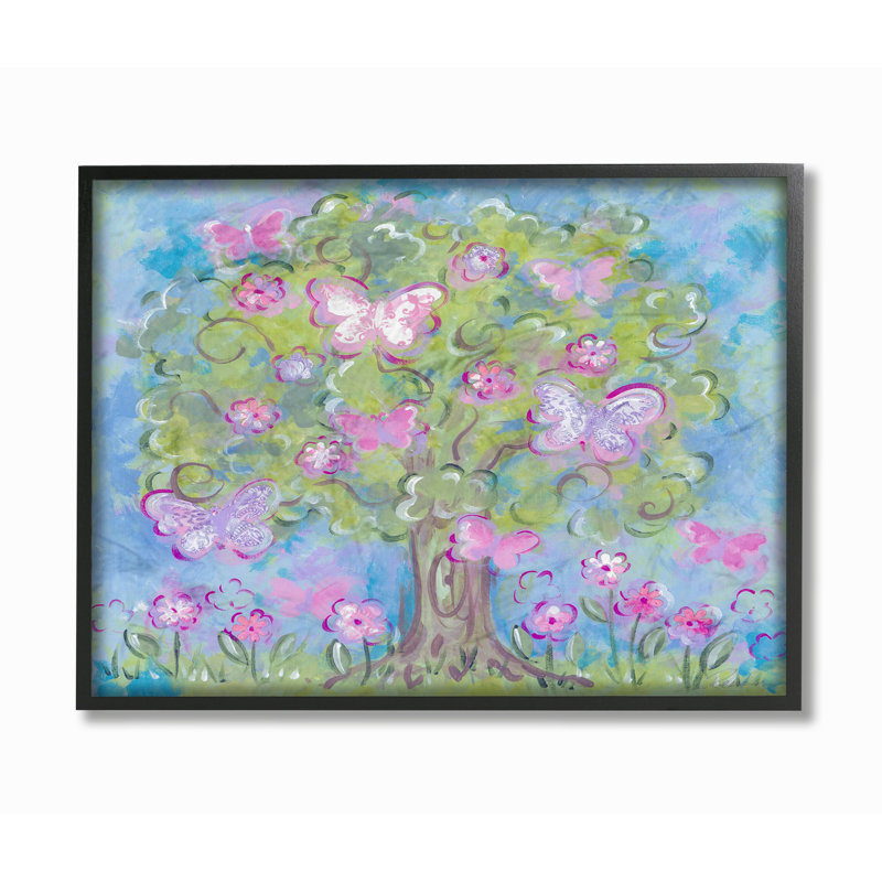 Herry Village, arbre à papillons, impression, H 11 po x l 14 po, Giclée encadrée noir minuit