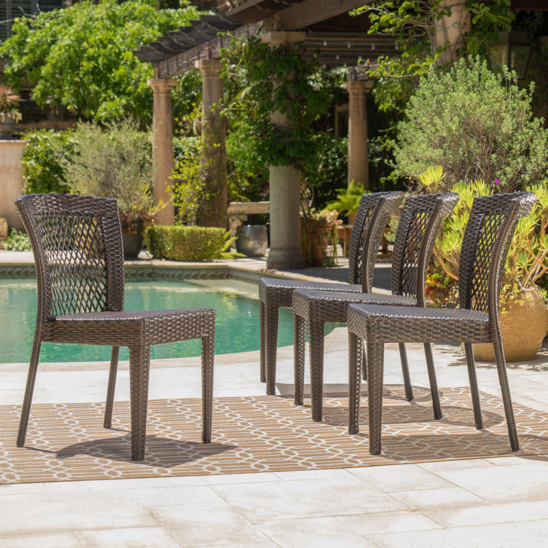 Causey Wicker Outdoor Stackable Dining Side Chairs, Multi Brown