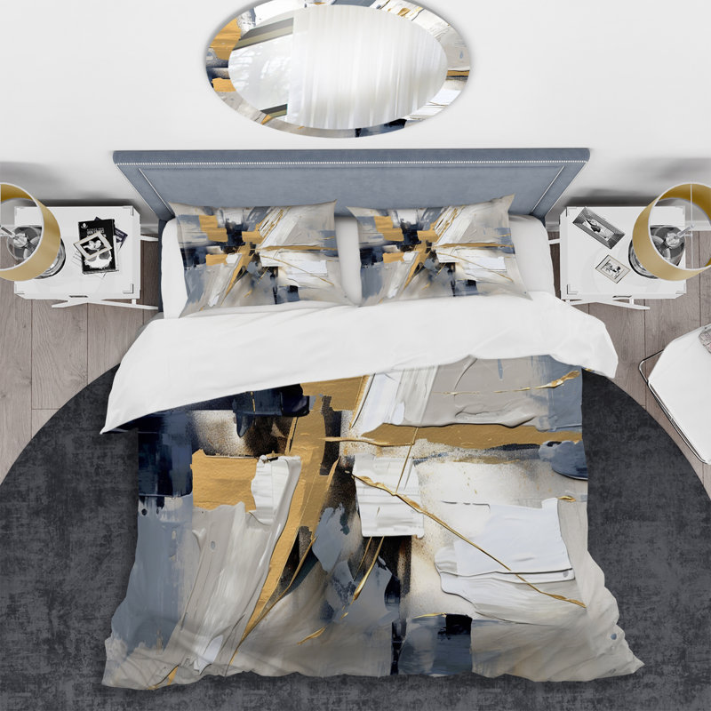 Ensemble de housse de couette en microfibre / polyester Grey and Gold Transcendent Impressions I Bedding