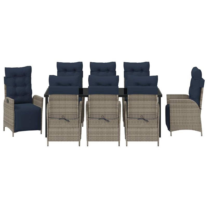  Ensemble de salle à manger de jardin avec coussin 9 pièces en rotin gris et noir, 28.74" H x 62.99" W x 31.5" D, 4