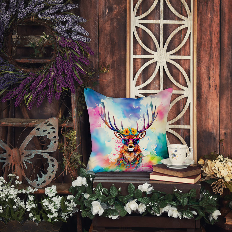 Hippie Animals Other/No Pattern Outdoor Throw Pillow, 14"H x 14"W