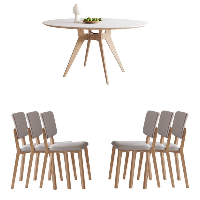 Cream Style Sintered Stone Modern Round Table Round Dining Set, 29.53"H x 47.25"L x 47.25"W