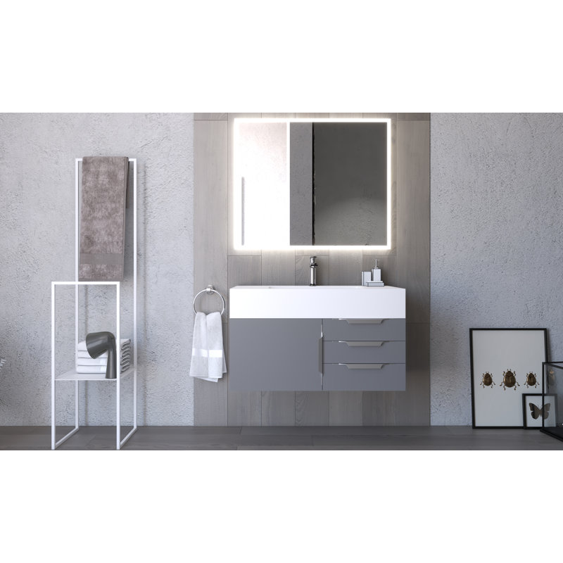 Nile 36" Wall-Mounted Single Bathroom Vanity Set, White, Gray, Chrome