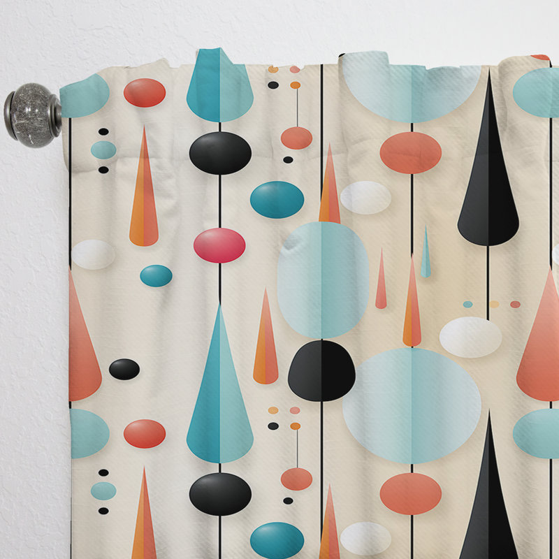 Rideau obscurcissant Mid-Century géométrique bleu et beige II - 1 panneau, L 52 po x L 90 po